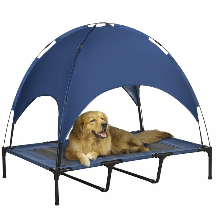 Pawhut Elevated Dog Bed With Canopy, Portable Raised Dog Cot For Xl Sized Dogs, Indoor & Outdoor, 48\" X 36\" X 43\", Dark Blue