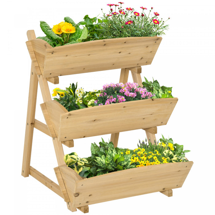 Outsunny 3 Tier Raised Garden Bed, Vertical Wooden Elevated Planter Box Kit, Plant Stand For Flowers, Vegetables, Herbs