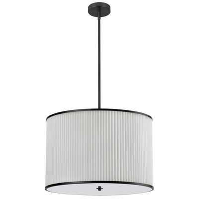 Dainolite Prudy 4 Light Pendant Matte Black White Pleated Shade Lamp|Luminaire suspendu Prudy de Dainolite avec abat-jour plissé blanc, fini noir mat et 4 ampoules