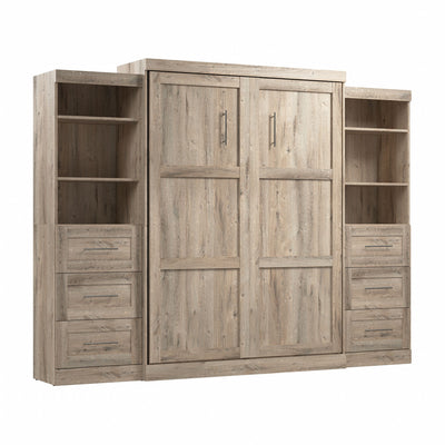 Bestar Pur Queen Murphy Two Shelving Units with Drawers 115-Inch Wall Bed - Rustic Brown|Grand lit escamotable mural Pur de Bestar de 115 po avec 2 meubles à tablettes et tiroirs - brun rustique