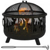 Outsunny 24\" Round Outdoor Fire Pit 2-in-1 Firepit Bowl W/ Lid, Grill