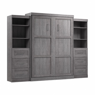Bestar Pur Queen Murphy Two Shelving Units with Drawers 115-Inch Wall Bed - Bark Grey|Grand lit escamotable mural Pur de Bestar de 115 po avec 2 meubles à tablettes et tiroirs - gris écorce