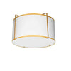 Dainolite Trapezoid 2 Light Flush Mount Drum Shaped Gold/White Shade White Fabric Diffuser Lamp