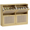 HOMCOM Narrow Shoe Cabinet with 4 Flip Drawers for Entryway Hallway Oak