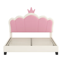 Judson Upholstered Princess Bed With Crown Headboard And Pu Platform Frame,full Size,cream Full Bed