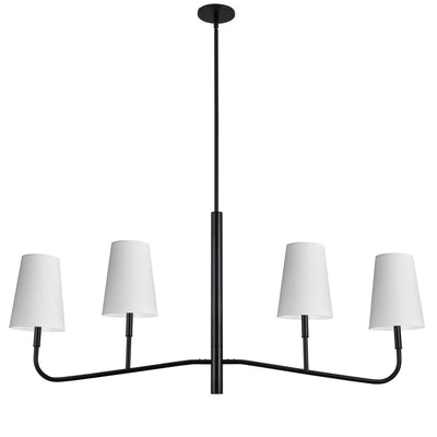 Dainolite Eleanor 4 Light Horizontal Chandelier Matte Black White Shades Lamp|Lustre horizontal Eleanor de Dainolite avec abat-jour blancs, fini noir mat et 4 ampoules