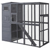 Pawhut Large Catio Outdoor Cat Enclosure Weatherproof Cat House With Cat Condo, Indoor Wooden Cat Cage Pet Kennel, 77\"l X 37\"w X 69\"h, Grey