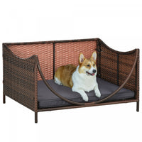 Pawhut Rattan Pet Bed For Small Medium Dogs And Cats, Wicker Dog House Outdoor With Water-resistant