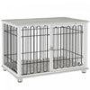 Pawhut 35in Dog Crate Furniture With Washable Cushion, Indoor Dog Kennel End Table With Adjustable Feet For Medium Dogs, Grey