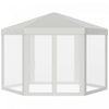 Outsunny Φ13' Hexagon Party Tent Patio Gazebo Outdoor Activity Event Canopy Quick Sun Shelter Pavilion With Netting Mesh Sidewall Cream White