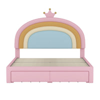 Maggie Upholstered Rainbow Princess Bed With Storage Drawer And Velvet Platform Frame,full Size,pink Full Bed