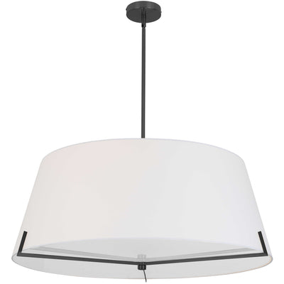 Dainolite Preston 4 Light Pendant 33" Dia Matte Black White Fabric Shade Lamp|Luminaire suspendu Preston de Dainolite de 33 po de diamètre avec abat-jour en tissu blanc, fini noir mat et 4 ampoules