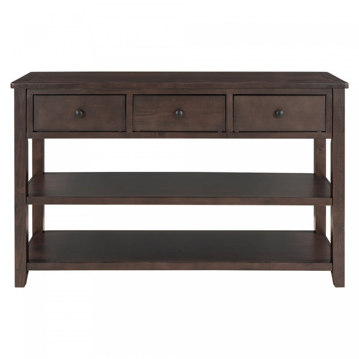 Wendy Solid Wood Console Table With 3 Drawers And 2 Open Shelves,espresso Accent Cabinet