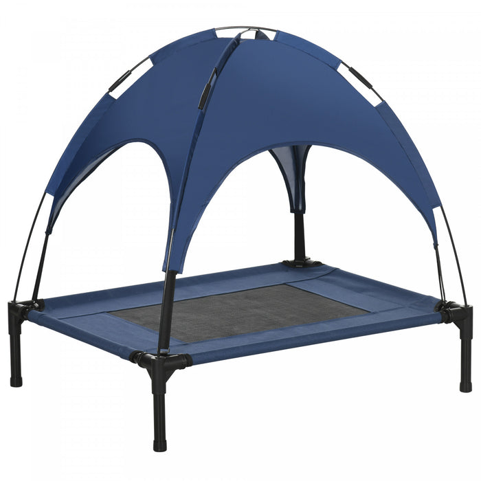 Pawhut Elevated Dog Bed With Canopy, Portable Raised Dog Cot For M Sized Dogs, Indoor & Outdoor, 30\" X 24\" X 29\", Dark Blue