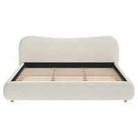 Camille Platform Bed with Curved Headboard and Luxurious Boucle Upholstery,King Size,White King Bed