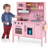 Costway Kids Kitchen Playset Wooden Pretend Play Chef Toy With Microwave & Accessories Pink