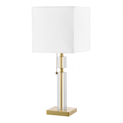 Dainolite Fernanda 1 Light Table Lamp Aged Brass White Shade|Lampe de table Fernanda de Dainolite avec abat-jour blanc, fini laiton vieilli et 1 ampoule