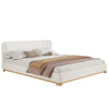 Ethan Low Profile Platform Bed Boucle with Upholstered Curved Headboard,King Size,White King Bed