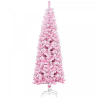 Homcom Snow Flocked Pencil Artificial Christmas Tree With Steel Base Pink