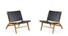 Maintenon Industry Chic Wood Vegan Leather Accent Chair in Black and Natural - Set of 2