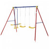 Outsunny Metal Swing Set With 2 Seats Glider A-frame Stand Adjustable Hanging Rope For Backyard Playground Outdoor Playset
