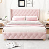 Haley Linen Upholstered Platform Bed with Classic Wingback Headboard and Diamond Tufted Upholstery,Full Size,Pink Full Bed