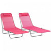 Outsunny 2-piece Folding Chaise Lounge, Reclining Sun Tanning Chairs, Pink
