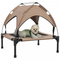 Pawhut Elevated Dog Bed With Canopy, Cooling Dog Cot Bed For Camping, Portable Raised Pet Cot With W