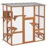 Pawhut Catio Outdoor Cat Enclosure, Wooden Outdoor Cat House Window Box With Weatherproof Roof, Bridge, Resting Box, Platforms, Cat Cage For 2 Kittens, Orange