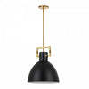 Dainolite Liberty 1 Light Pendant Aged Brass Finish Matte Black Metal Shade Lamp