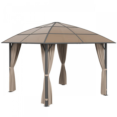 Outsunny 10 X 10ft Hardtop Gazebo With uv60+ Polycarbonate Roof & Curtains|Outsunny Tonnelle A Toit Rigide 10 X 10 Pi En Polycarbonate Uv60+, Kaki