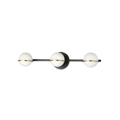 Dainolite Sofia 3 Light Vanity Light Matte Black/Aged Brass White Opal Glass Lamp|Lumière de coiffeuse Sofia de Dainolite en verre blanc opale, avec fini noir mat et laiton vieilli, et 3 ampoules