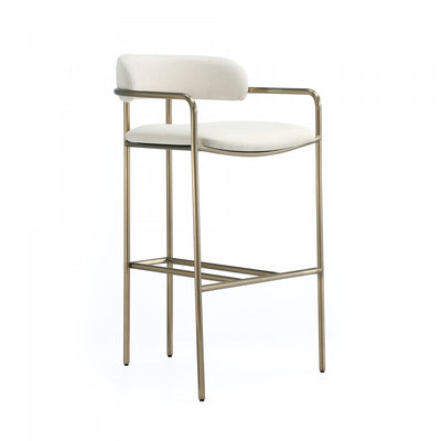 Serene Mid-Century Modern Metal Upholstered Barstool in Alabaster | Tabouret de bar en metal rembourre style mid-century moderne, coloris albatre