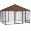 Pawhut Dog Run, 6.9' X 4.6' X 5' Outdoor Dog Kennel With Canopy, Rotating Bowls, Door For Backyard & Garden, Coffee