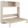 Ethan Solid Wood Murphy Bed with Storage Cabinets,Full Size,Beige Full Bed