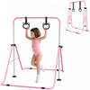 Qaba Gymnastics Bar For Kids, 35\"-50\" Adjustable Height Foldable Horizontal Bar With Gymnastics Rings, Non-slip Rubber Floor Rings, For Home Training Equipment, Pink