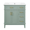 Savannah 30 Inch Bathroom Vanity with Ceramic Sink and Spacious Storage Cabinet, Light Green
