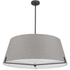 Dainolite Preston 4 Light Pendant 33\" Dia Matte Black Grey Fabric Shade Lamp