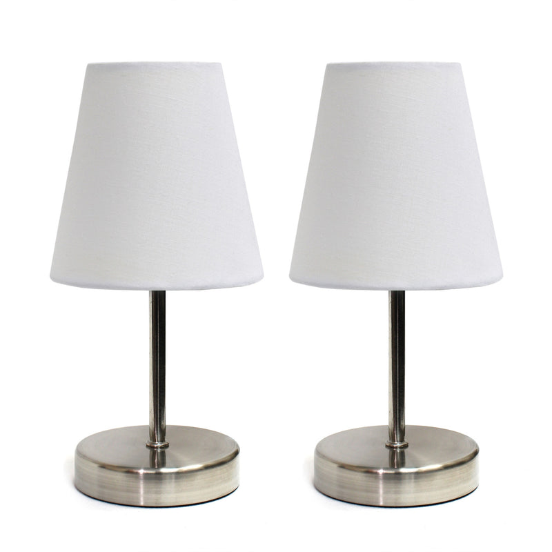 Simple Designs Sand Nickel Mini Basic 2Piece Table Lamp Set White