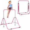 Qaba Gymnastics Bar For Kids, Foldable Gymnastics Equipment With Adjustable Height, Expandable Horizontal Kip Bar For Home Training, Pink