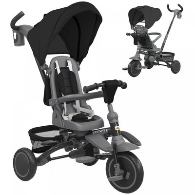 Qaba Toddler Tricycle, 6 In 1 Foldable Kids Trike With Adjustable Push Handle, Removable Canopy, Rotatable Seat, Safety Harness, Detachable Guardrail, For 1-5 Years Old, Black