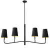 Dainolite Eleanor 4 Light Horizontal Chandelier Matte Black Black/Gold Shades Lamp