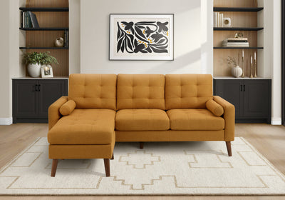 Upholstered Chaise Sofa Lounger, 85" Wide, Orange Fabric, Walnut Solid Wood Legs, Modern Sofa | Sofa Chaise Longue Rembourre, 85"L, Tissu Orange, Pieds En Bois Massif De Noyer, Moderne