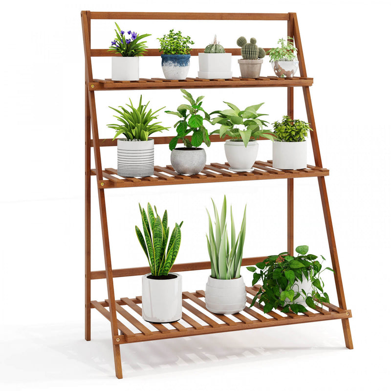 Costway 3 Tier Folding Shelf Stand Bamboo Flower Pot Display Rack B ...