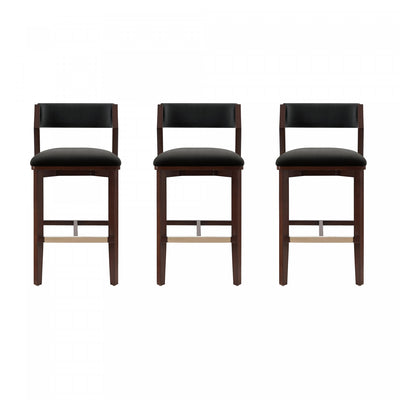 Patricia Modern Wood Upholstered Barstool in Black - Set of 3 | Tabouret de bar moderne Patricia en bois et tissu noir - Lot de 3