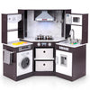 Costway Wooden Kids Play Corner Kitchen With Realistic Lights & Sounds Lighted Range Hood Brown
