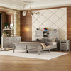 Madison Bedroom Set Farmhouse Platform Bed with Storage and Charging Station,Queen Size,Grey Queen Bed