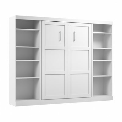 Bestar Pur Full Murphy Bed with Two Shelving Units 109-Inch Wall Bed - White|Lit double escamotable mural Pur de Bestar de 109 po avec 2 meubles à tablettes - blanc