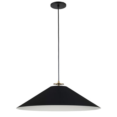Dainolite Prudence 1 Light Pendant Aged Brass Finish Matte Black Shade Lamp|Luminaire suspendu Prudence de Dainolite avec abat-jour noir mat, fini laiton vieilli et 1 ampoule