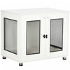 Pawhut Pet Crate End Table With Water-resistant Cushion, Double-door Dog Crate Furniture For Medium Dogs, Wooden Wire Pet Kennels For Indoor Use, White